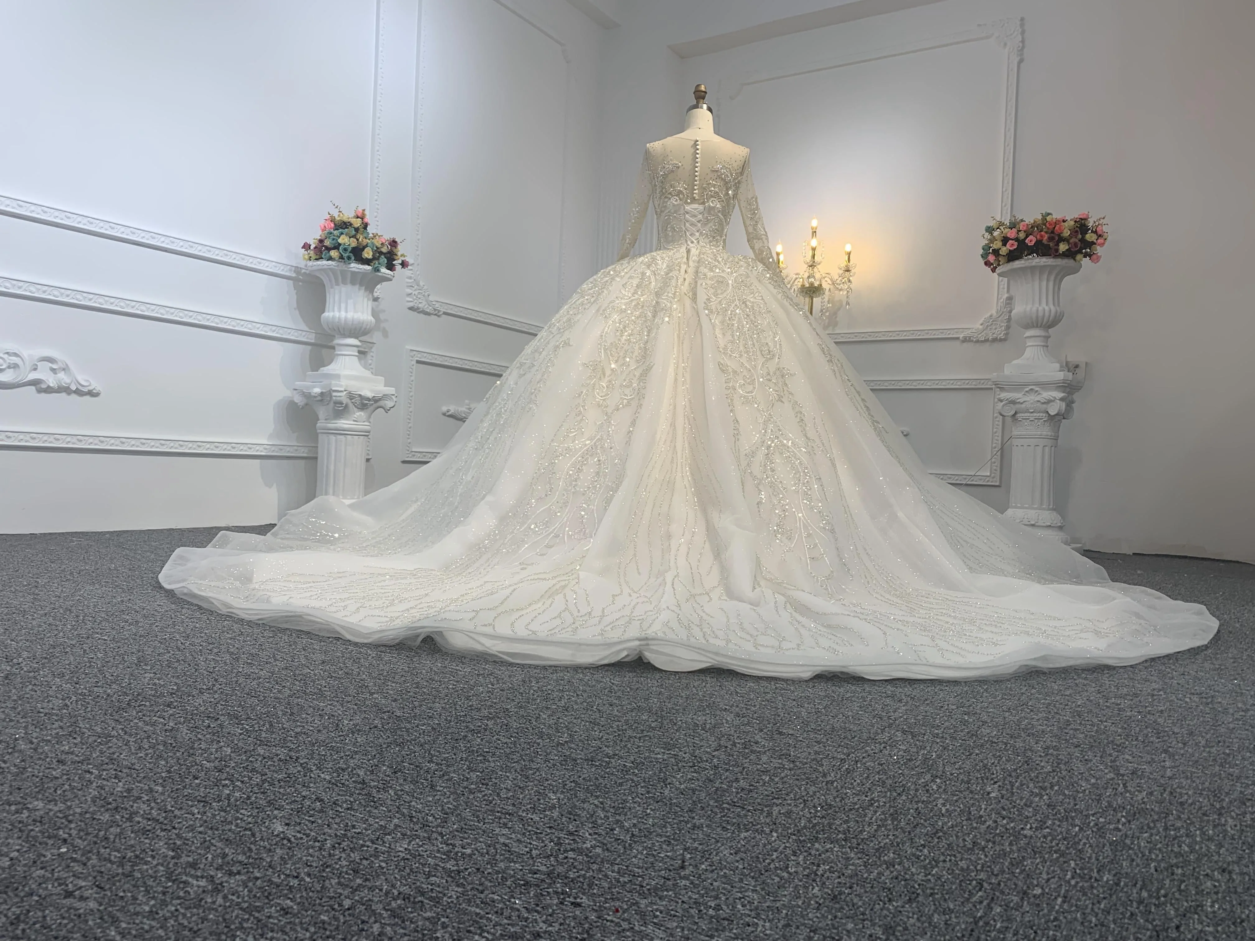 Z038-BYG OWN DESIGN WITH LONG SLEEVES AND LUXURIOUS BEADING LACE BALL GOWN