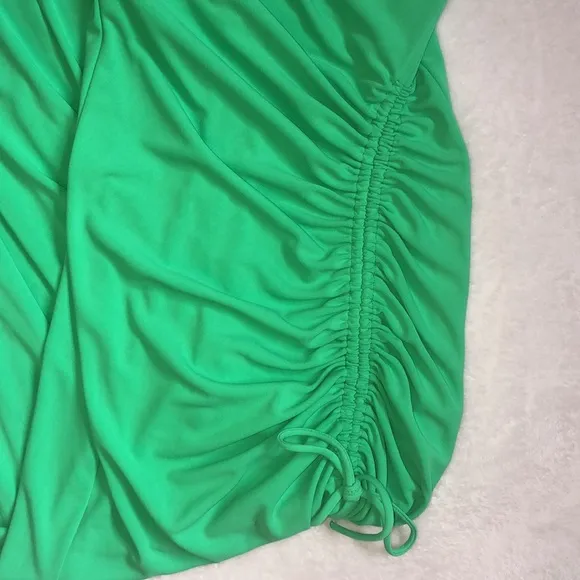 Zara Bright Green Midi Bodycon Draped Sweetheart Neckline Fitted Dress