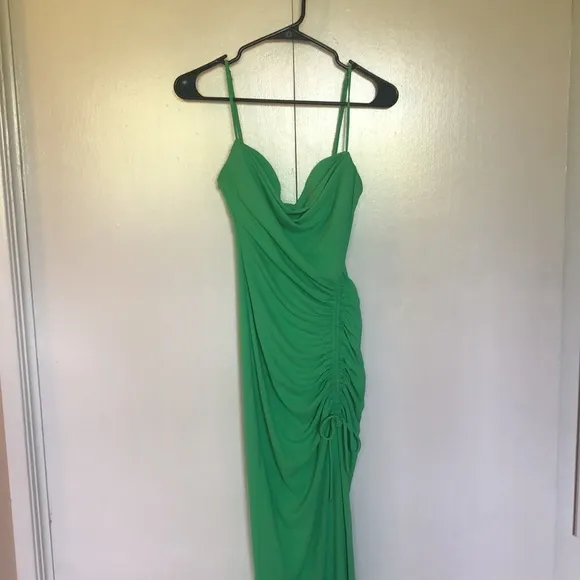 Zara Bright Green Midi Bodycon Draped Sweetheart Neckline Fitted Dress