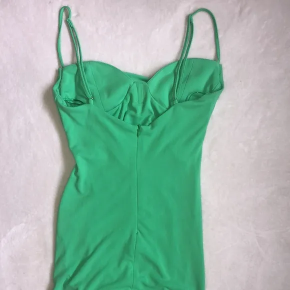 Zara Bright Green Midi Bodycon Draped Sweetheart Neckline Fitted Dress
