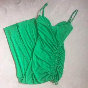 Zara Bright Green Midi Bodycon Draped Sweetheart Neckline Fitted Dress