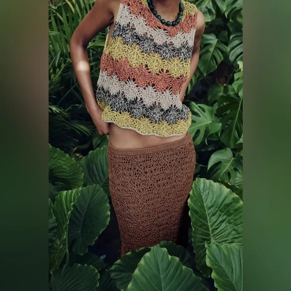 Zara Brown crotchet cover up casual Beach skirt size Small