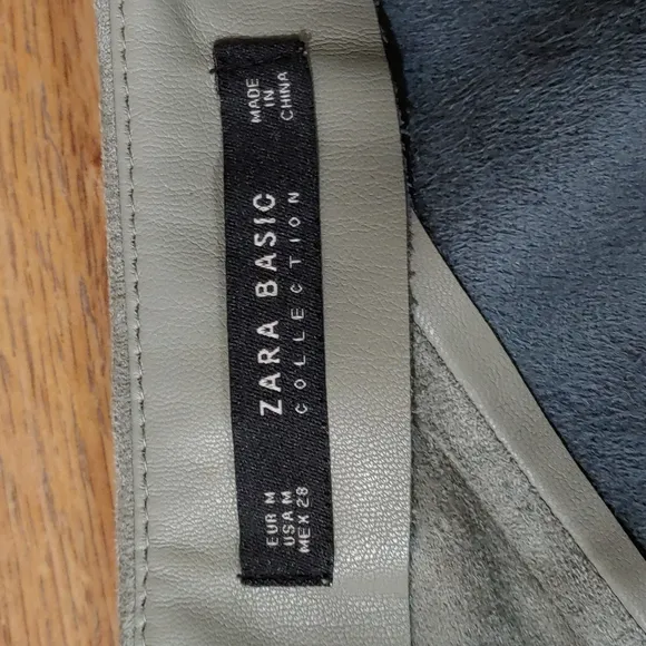 Zara Faux Leather Suede Olive Green Skirt NWOT M
