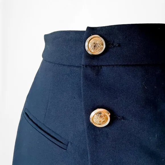 Zara High Waisted Navy Blue Button Front A-Line Wrap Mini Skirt Size XS/S
