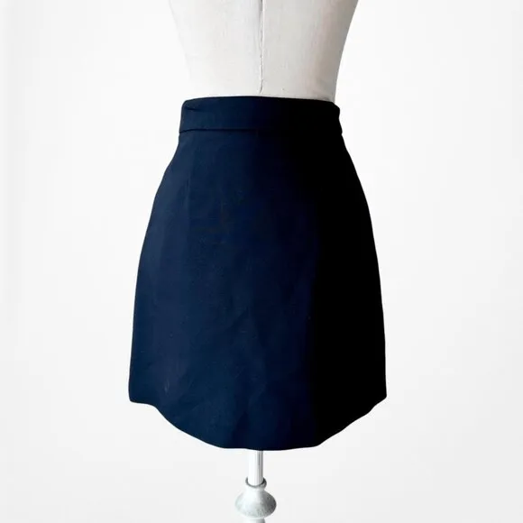 Zara High Waisted Navy Blue Button Front A-Line Wrap Mini Skirt Size XS/S