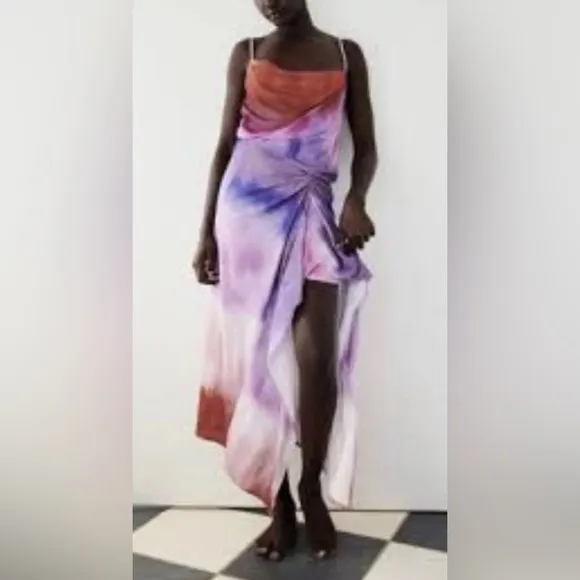 Zara Multi Color thin strap dress Asymmetrical hem line