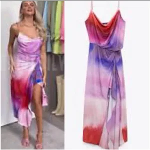 Zara Multi Color thin strap dress Asymmetrical hem line