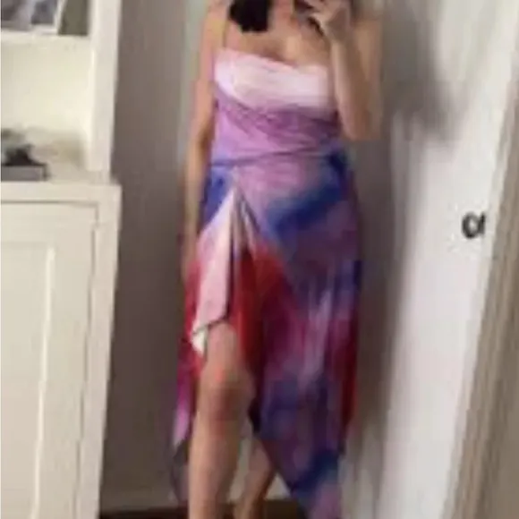 Zara Multi Color thin strap dress Asymmetrical hem line