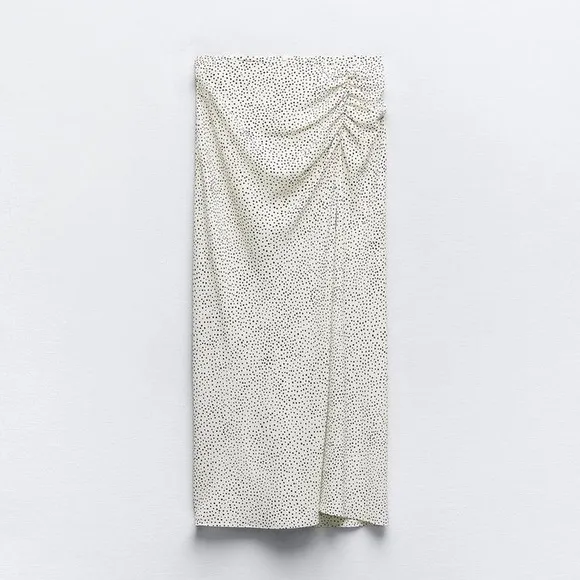 ZARA RUCHED DOTTED MIDI SKIRT