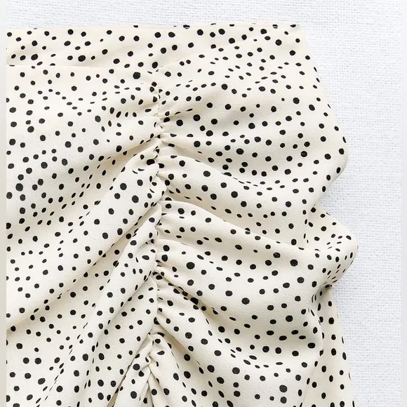ZARA RUCHED DOTTED MIDI SKIRT