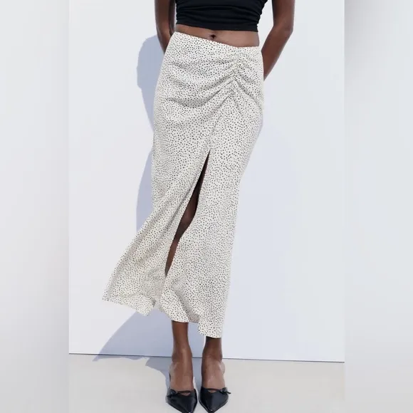 ZARA RUCHED DOTTED MIDI SKIRT