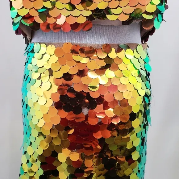 Zara sequin mini skirt golden rainbow disco chunky sequins sz small (skirt only)