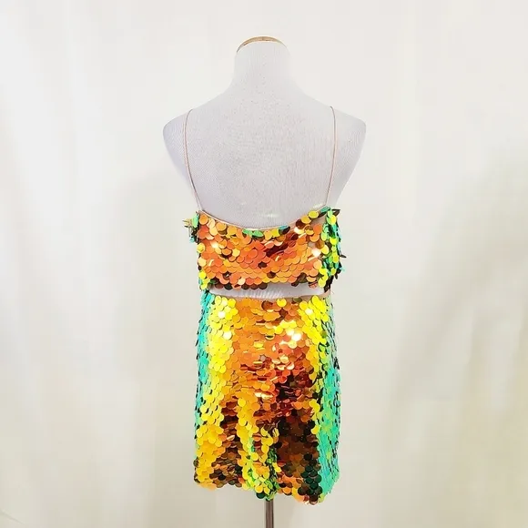 Zara sequin mini skirt golden rainbow disco chunky sequins sz small (skirt only)