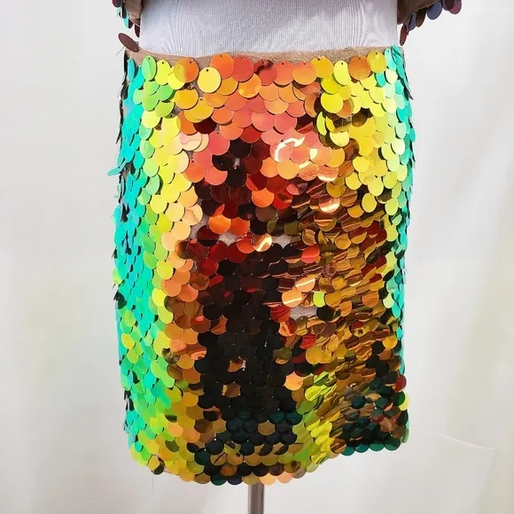 Zara sequin mini skirt golden rainbow disco chunky sequins sz small (skirt only)