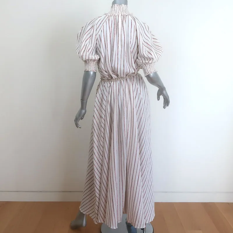Zimmermann Devi Puff Sleeve Maxi Dress Ivory Metallic-Striped Cotton Size 0