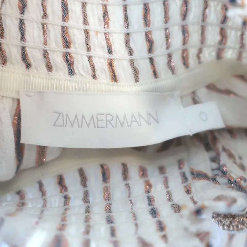 Zimmermann Devi Puff Sleeve Maxi Dress Ivory Metallic-Striped Cotton Size 0