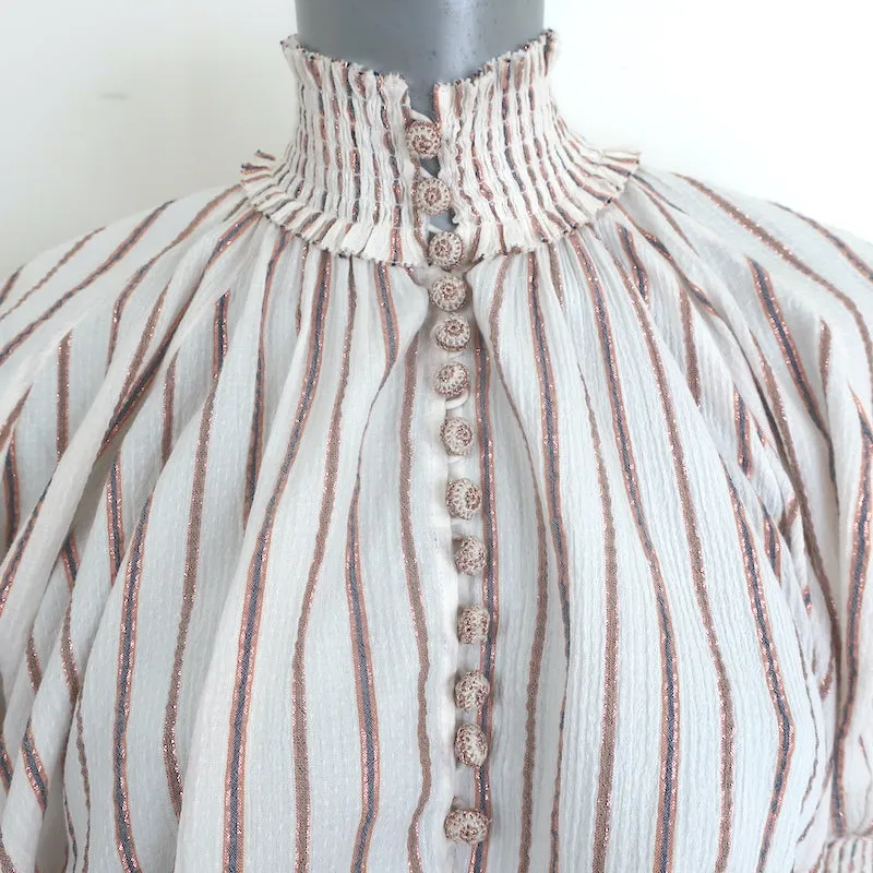Zimmermann Devi Puff Sleeve Maxi Dress Ivory Metallic-Striped Cotton Size 0